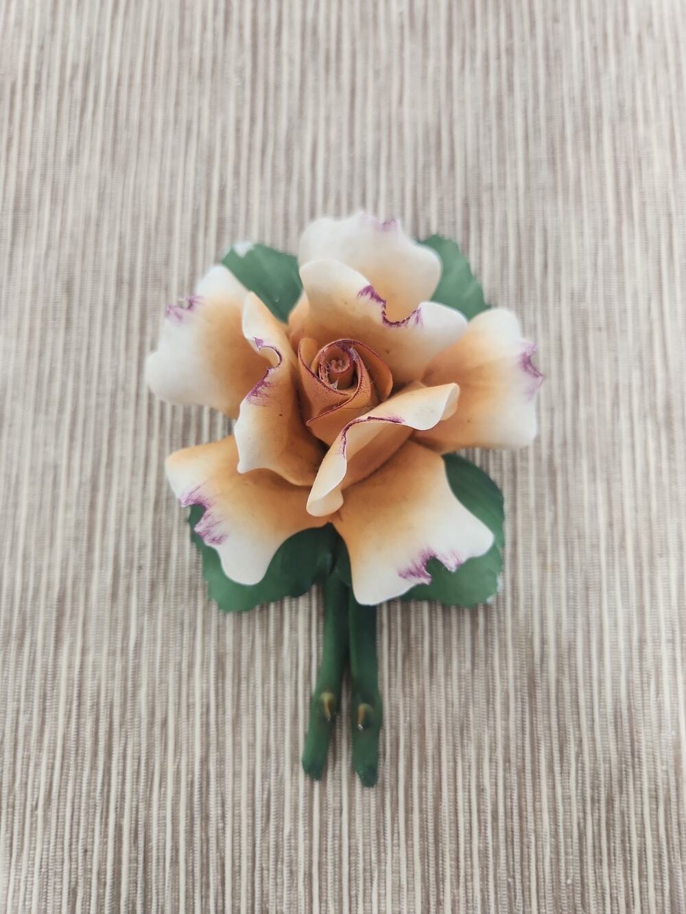 Vintage Fabar Capodimonte Porcelain Rose Tipped Flower Figurine Made in Italy